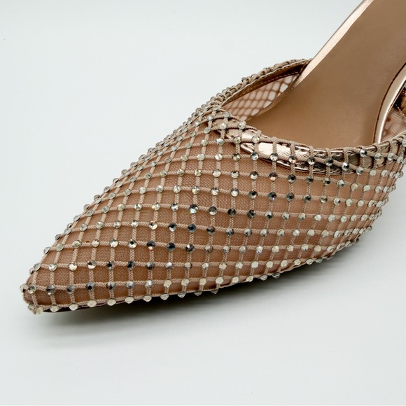 INC Emory Rhinestone Mesh Slide Stiletto Heels Pointed Toe Gold 11 NEW imperfect - Picture 11 of 17